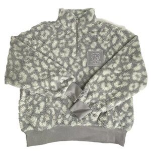 Ivory Ella Sherpa Fleece 1/4 Zip Pullover Leopard Print Pockets